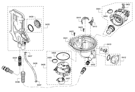 Part Location Diagram of 12008381 Bosch Dishwasher Circulation Pump with Heater