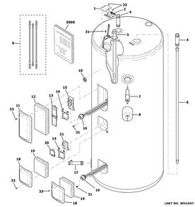 Water Heater Assembly Diagram and Parts List for  General Electric Water Heater